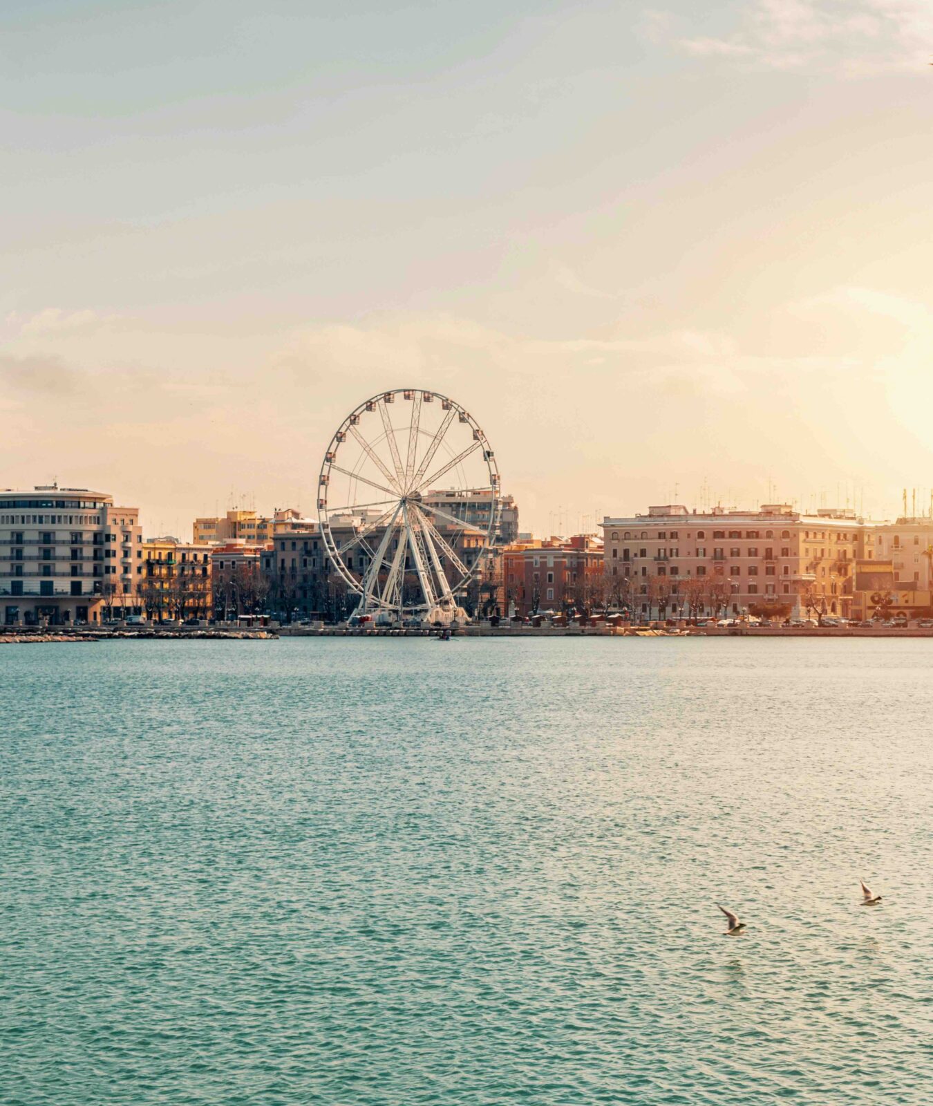 Ville Pouilles mer et fond ville avec grande roue sunset